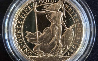 G.B. Proof 1987 cased first issue Ounce Gold Britannia #2083/13,000