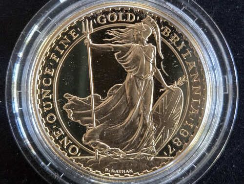 G.B. Proof 1987 cased first issue Ounce Gold Britannia #2083/13,000