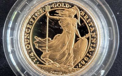 G.B. Proof 1987 cased first issue 1/4oz Gold Britannia #0150