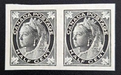Canada #66a VF Mint HR 1897 1/2c QV Imperf Pair, 100 made