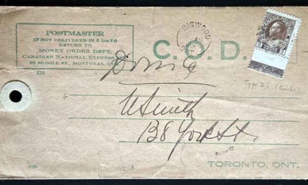 Canada #108LW 19 May 1923 3c Lathework C.O.D. Cover ex Steinhart