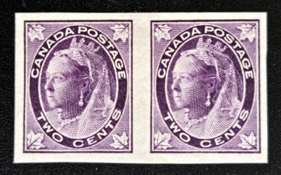 Canada #68a VF Mint 1897 2c QV ML Imperf Pair, 200 issued