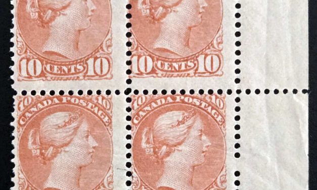 Canada #45 VG/Fine Mint UR 1897 10c SQ shade Imprint Block