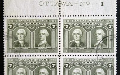 Canada #100 VF Used 1908 7c Imprint Block of Four