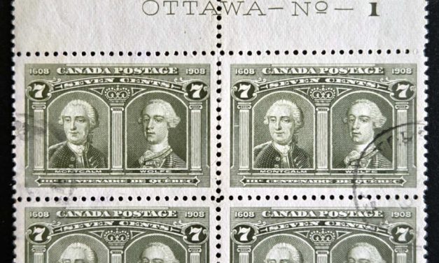 Canada #100 VF Used 1908 7c Imprint Block of Four
