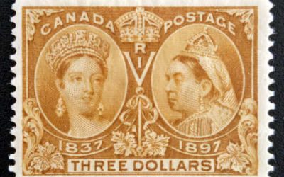 Canada #63 Fine Mint HR 1897 $3 Jubilee, repair, 13,500 made, $1200