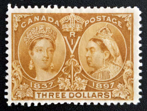 Canada #63 Fine Mint HR 1897 $3 Jubilee, repair, 13,500 made, $1200
