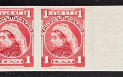 Newfoundland #79P VF 1897/1901 rt margin 1c QV Plate Proof Pr, re-entry