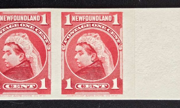 Newfoundland #79P VF 1897/1901 rt margin 1c QV Plate Proof Pr, re-entry