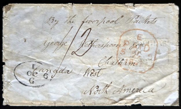 G.B. 5 Oct 1847 London/Chatham, CW Prestamp Transatlantic FLS