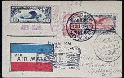 Mexico 1 Oct 1928 mixed franked Lindbergh Flight real photo Postcard