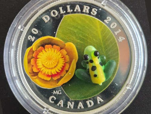 Canada Proof 2014 Water Lily and Leopard Frog $20 Silver