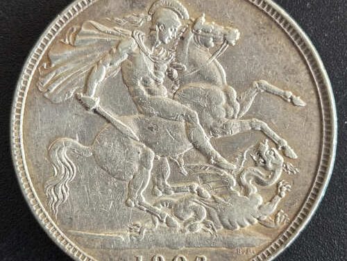 G.B. XF 1902 first Edward VII Silver Crown, .8409oz
