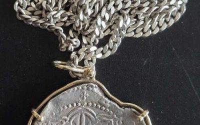 Philip III 1598/1621 26.12gm gold mounted Silver 8 Reales pendant from the 1627 Wreck of the Atocha w/ 1991 Certificate
