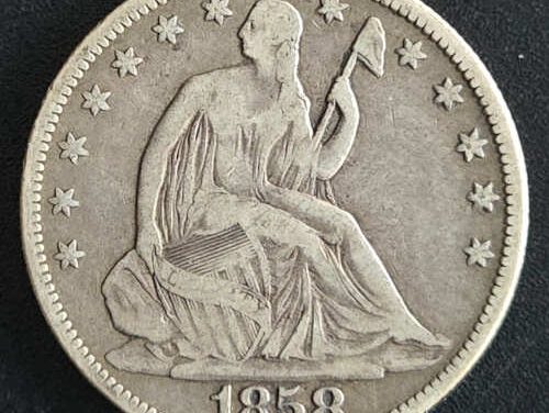 U.S.A./Colonial Canada Fine 1858 Seated Liberty Silver Half Dollar