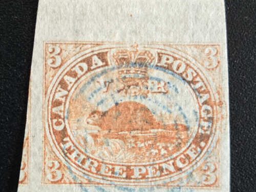 Canada #1 VF+ blue target Used 1851 3d Beaver