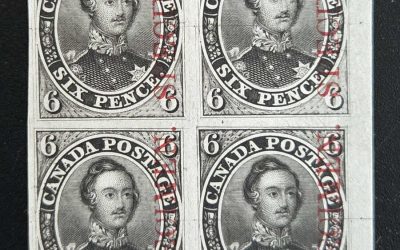 Canada #2TCix VF 1851/64 6d Black Specimen Pl Proof Block (4)