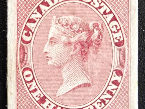 Canada #8TC VF 1858 1/2d Deep Rose Plate Proof