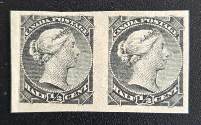 Canada #34a VF Mint 1882 1/2c SQ Imperforate Pair, 200 made