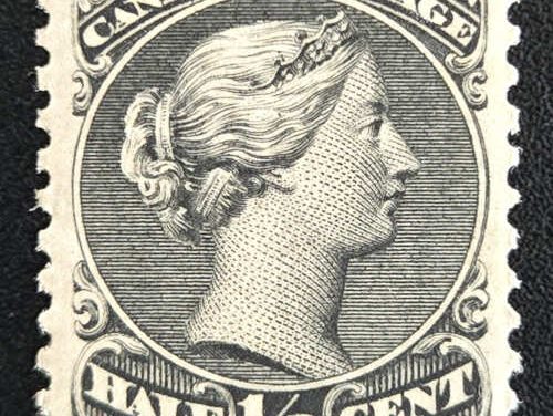Canada #21 VF streaky NH OG 1868 1/2c Large Queen