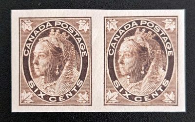 Canada #71a VF Mint LH 1897 6c QV Imperf Pair, 100 made