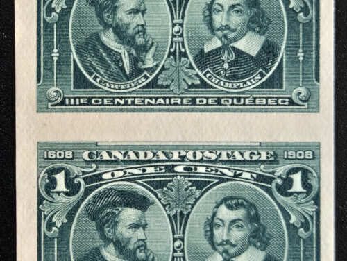 Canada #97ii VF Unu 1908 1c Quebec Imperf Pair, 100 made