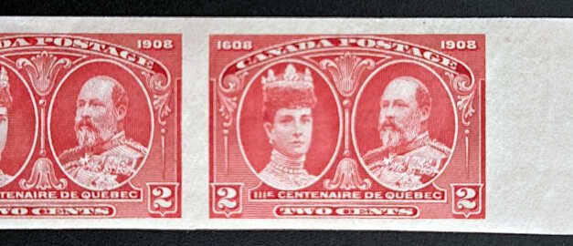Canada #98b VFNH 1908 2c sht margin Imperf Pair, 100 made