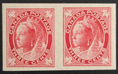 Canada #69a VF Mint LH 1898 3c QV Maple Leaf Imperf Pair, 100 made