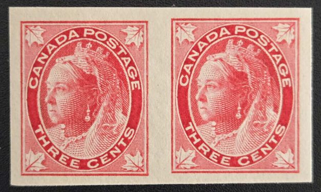 Canada #69a VF Mint LH 1898 3c QV Maple Leaf Imperf Pair, 100 made
