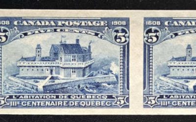 Canada #99a VFNH 1908 5c Quebec wing margin Imperforate Pair, 100 printed