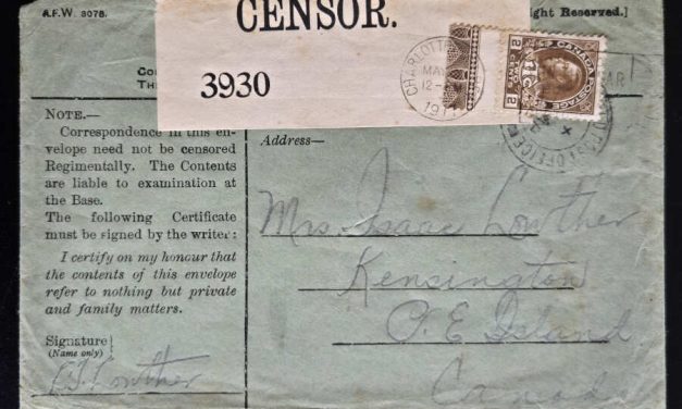 Canada #MR4LW 12 Map 1917 Censored P.E.I. Lathework Cover