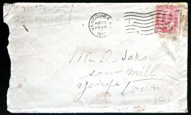 Big Bay, B.C. RF E3 31 Aug 1910 2c Cover and contents to Georgetown