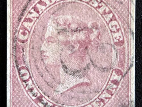 Canada #8 VF 4-ring Galt 13 (RF7) Used 1857 1/2d Rose