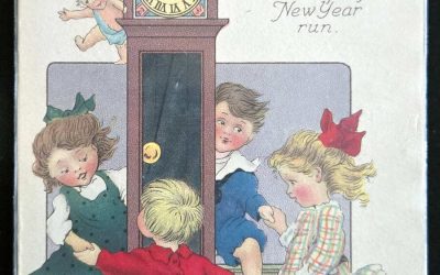 Happy New Year 20 Dec 1908 Children Dancing around clock Postcard