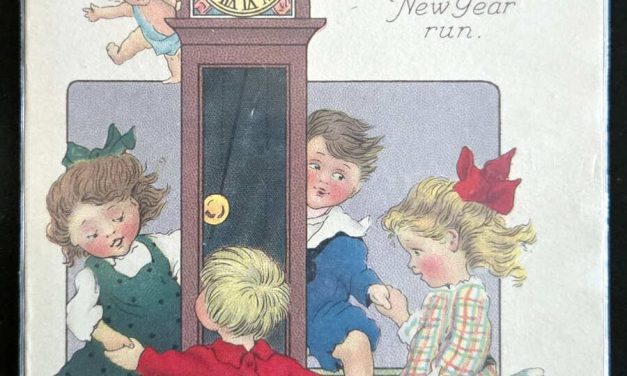 Happy New Year 20 Dec 1908 Children Dancing around clock Postcard
