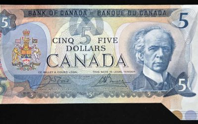 Canada 1979 $5 Bill Dramatic Foldover error