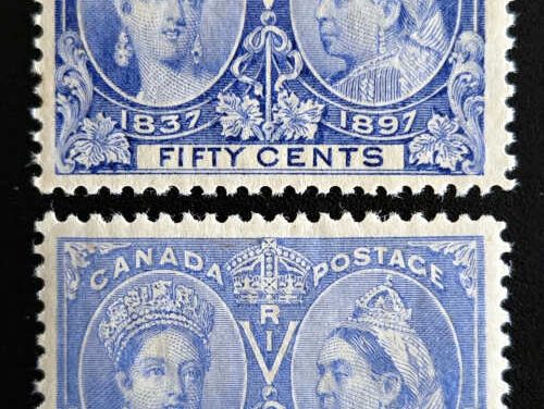 Canada #60 VFNH, 60ii VF Mint 1897 50c Jubilee shade duo