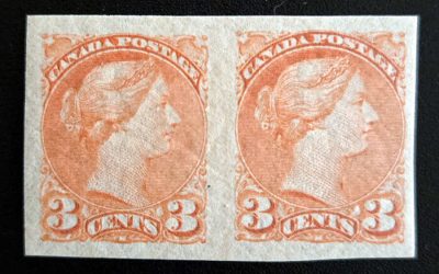 Canada #41a VFNH 1891 3c SQ Imperf Pair, 300 pairs made