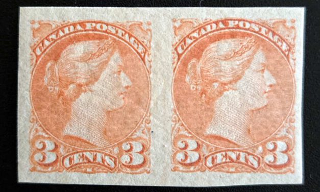 Canada #41a VFNH 1891 3c SQ Imperf Pair, 300 pairs made