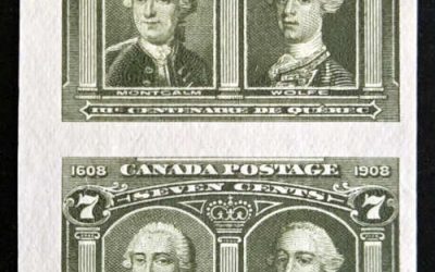 Canada #100i VF Unu 1908 7c Quebec wing margin Imperf Shade Pair, 100 pairs made without gum