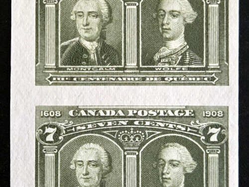 Canada #100i VF Unu 1908 7c Quebec wing margin Imperf Shade Pair, 100 pairs made without gum
