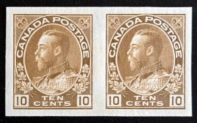 Canada #118a VF Mint 10c Admiral Imperf Pr, 50 pairs made