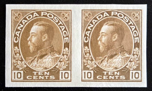 Canada #118a VF Mint 10c Admiral Imperf Pr, 50 pairs made