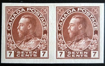 Canada #114a VF Mint 7c Admiral Imperf Pair, 50 made