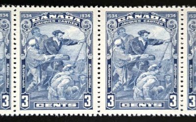 Canada #208iv VFNH 1934 3c Cartier Wide Gutter Strip (4)