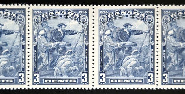 Canada #208iv VFNH 1934 3c Cartier Wide Gutter Strip (4)
