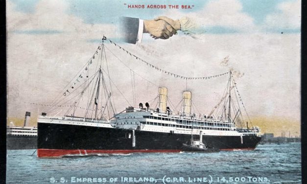 S.S. Empress of Ireland Unu colour Hands Across the Sea Postcard