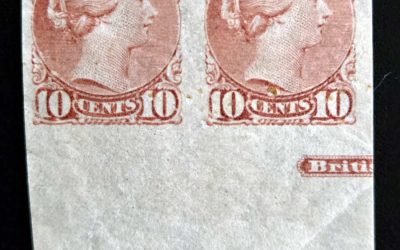 Canada #45c VF Mint 1 NH 1897 10c SQ partial imprint Imperf Pair, 300 made