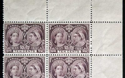 Canada #57i Re-entry in UR Mint 3 NH Block