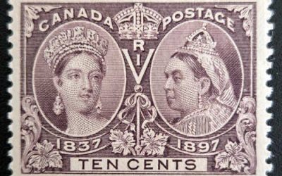 Canada #57iii VF Mint 1897 10c Re-entry in P and Oval